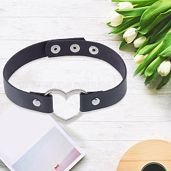 Punk-Metall-Herz-Halsketten aus PU-Leder für Frauen&nbsp;NJEW-CL0001-20