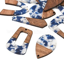 ウォールナット材と透明樹脂のペンダント  ミックスシェイプチャーム  ブルー  21~52.5x10.5~39.5x3~3.5mm  穴：1.8~2mm  約16個/セット&nbsp;WD-CBA583A-18