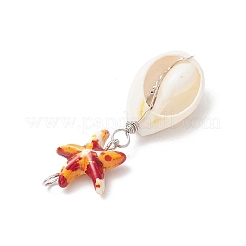 5 шт. подвески из синтетической бирюзы и натуральной ракушки каури в виде морской звезды двух цветов PALLOY-JF03936