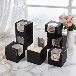 Würfelförmige Papier-Aufbewahrungsboxen für Cupcakes mit Sichtfenster&nbsp;LS-BAKE-WH0002-002C