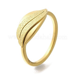 Fingerring aus Edelstahl 304 mit strukturiertem Blatt für Damen&nbsp;RJEW-L126-02B-G