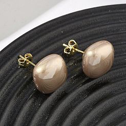 真鍮とABS樹脂製のイミテーションパールスタッドピアス（女性用）  正方形  長持ちメッキ  ラックめっき  鉛フリー＆カドミウムフリー  ゴールドカラー  淡い茶色  14x14mm&nbsp;PL-CBA760A-03B-G03