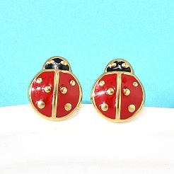 Серьги-гвоздики из нержавеющей стали 304 в виде божьей коровки для женщин&nbsp;EJEW-K243-15G