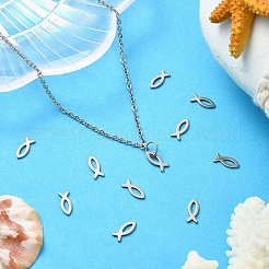 304ステンレススチールチャーム  ステンレス鋼色  魚模様  11x4.5x1mm  穴：5x1.5mm&nbsp;STAS-CJC0008-10P-02