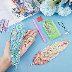 Signet de plumes bricolage avec kits de peinture au diamant pendentif&nbsp;DIY-WH0366-57