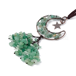 Lune d'aventurine verte naturelle avec des décorations de pendentif de gland de puces&nbsp;G-L524-07R-B06