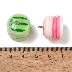 不透明樹脂製のデザート風ペンダント  マカロンチャーム  プラチナメッキ鉄ループ付き  ミックスカラー  19.5~20x18~19.5mm  穴：2mm&nbsp;RE-CBAB589-02A