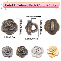 100 Stück 4 Farben Blumen Mini Legierung Knöpfe&nbsp;BUTT-GF0003-83