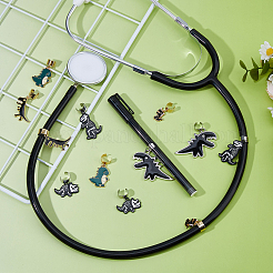 12 шт. 6 стиля динозавр сплав эмаль стетоскоп подвеска украшения HJEW-FH00127