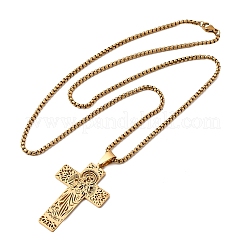 Colliers pendentifs croix vierge creuse en acier inoxydable 201 pour hommes et femmes&nbsp;NJEW-Z118-01G