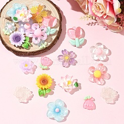 11 шт. 11 вида кабошонов из непрозрачной и прозрачной смолы в виде цветов&nbsp;RESI-YW0005-41