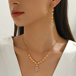 Комплекты серег и ожерелий из винтажной латуни с микропаве из прозрачных кубических цирконий для женщин&nbsp;QN1967