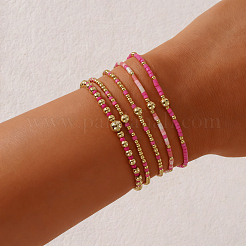 Set di 5 braccialetti elasticizzati da donna in stile bohémien con perline di vetro e perline di ottone&nbsp;XX3462-6