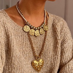Ensemble de 2 collier pendentif cœur en acier inoxydable chirurgical 316L (2 styles différents)&nbsp;WGF2B0B-03