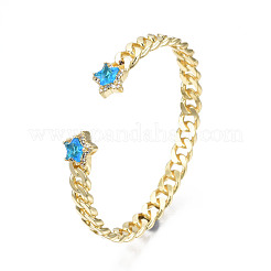 Открытый браслет-манжета со звездой из кубического циркония&nbsp;BJEW-N012-017