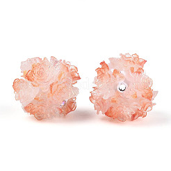 Бусины из полимерной глины со стразами и рельефными смоляными розами&nbsp;RESI-T059-04J