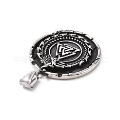 304ステンレスペンダント  valknut & helm of aweのフラットラウンド  アンティークシルバー  42x37x6.5mm  穴：4x8.5mm&nbsp;STAS-J039-05AS
