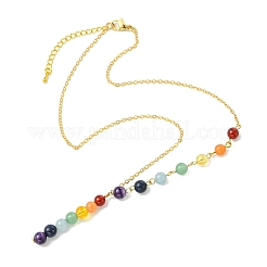 Chakra-Anhänger aus runden Natursteinperlen an Messing-Kabelkette für Damen&nbsp;NJEW-JN06266