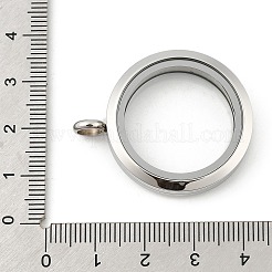 304ステンレススチールフローティングロケットペンダント  ガラスと  フラットラウンド  ステンレス鋼色  36x30x6.5mm  穴：5mm&nbsp;STAS-E443-41P-02