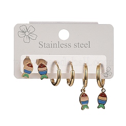 3 paio di orecchini a cerchio e a perno in acciaio inossidabile 304 smaltato&nbsp;EJEW-Z166-01G-01