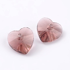 ロマンチックなバレンタインデーアイデアガラスチャーム  ファセットハートチャーム  インディアンレッド  10x10x5mm  穴：1mm&nbsp;X-G030V10mm-08