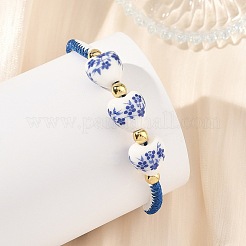 Bracelets en porcelaine à motif floral et perles tressées en forme de cœur&nbsp;BJEW-JB14284