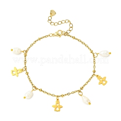 Bracelets à breloques en acier inoxydable 304 et verre électroplaqué avec perles de culture d'eau douce naturelles&nbsp;BJEW-JB13978