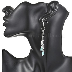 Плоские круглые подвесные серьги из натуральных смешанных камней EJEW-JE06812