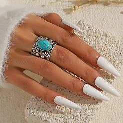 Регулируемые манжеты из цинкового сплава с синтетическими бирюзовыми кольцами CJ8951-2