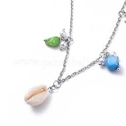 Tobilleras con dijes de concha de cauri&nbsp;AJEW-AN00280-M