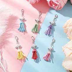 6 шт. подвеска в виде ангела из АБС-пластика с имитацией жемчуга и корейским вощеным полиэстеровым шнуром&nbsp;HJEW-JM03832-02