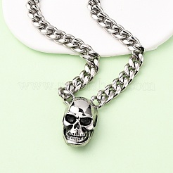 Ожерелья с кубинской цепочкой из нержавеющей стали 304 с подвеской в виде черепа&nbsp;NJEW-C099-06AS
