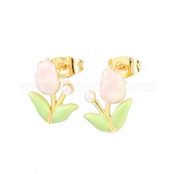Fleur laiton émail boucles d'oreille&nbsp;EJEW-T051-08B