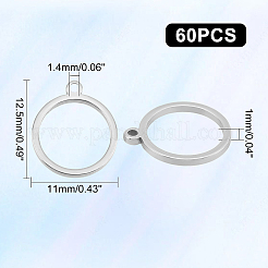 304ステンレススチールチャーム60個  リング  ステンレス鋼色  12.5x11x1mm  穴：1.4mm&nbsp;STAS-DC0008-96