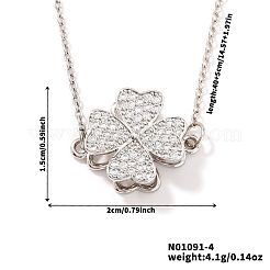 Женские кулоны с клевером ко Дню Святого Патрика из латуни с микропаве из прозрачных кубических цирконий&nbsp;UQ5497-2