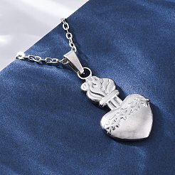 Ожерелья с подвеской из огненного шипа и священного сердца Иисуса из нержавеющей стали 304&nbsp;NJEW-M096-14P