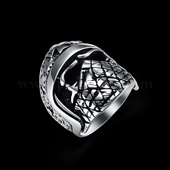 メンズステンレススチールフィンガー指輪  ワイドバンドリング  スカル  アンティークシルバー  usサイズ9（18.9mm）&nbsp;RJEW-BB29866-9