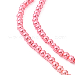 グレードaのガラスパールビーズ  パールカラーの  ラウンド  ショッキングピンク  4mm  穴：0.7~1.1mm  約100個/連  16''（40.64センチメートル）&nbsp;HY-J001-4mm-HX091