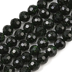 合成グリーンゴールドストーン金砂石ビーズ連売り  ラウンド  多面カット  5.5~6mm  穴：0.9mm  約67個/連  14.02''~14.21''（35.6~36.1センチメートル）&nbsp;GG-CBA199E-F03-6mm