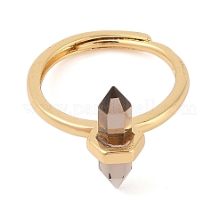 Регулируемые кольца из натурального дымчатого кварца с двойной шестиугольной призмой для женщин RJEW-G327-01G-05