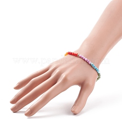 女性のための真鍮と天然シェル ラウンド ビーズ ストレッチ ブレスレット  カラフル  内径：2-1/4インチ（5.8cm）  ビーズ：4mm&nbsp;BJEW-JB08234