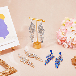 3 пара двухцветных сверкающих сережек-гвоздиков в форме веточки листвы со стразами EJEW-FI0001-90