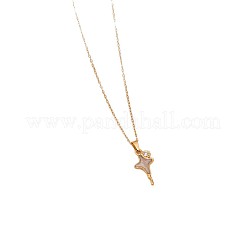 304ステンレススチールエナメルペンダントネックレス  クリスタルラインストーン付き  ゴールドカラー  スター  15.75インチ（40cm）  ペンダント：20x10mm&nbsp;WG17FE6-01