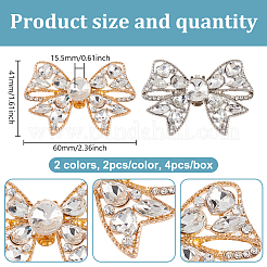 4 шт. 2-цветный бант из сплава со стразами для украшения обуви FIND-GO0002-34