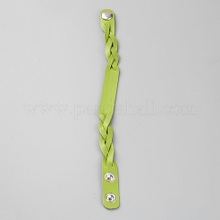 模造革のシンプルなプレーンコードブレスレット、バックル付き  黄緑  9-1/8インチ（23cm）&nbsp;BJEW-TAC0010-01B-10