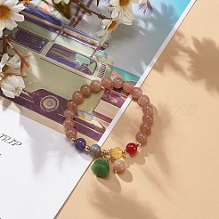 Braccialetto elasticizzato con perline rotonde in pietre preziose miste naturali e sintetiche con ciondoli di semi di loto in vetro per donna&nbsp;BJEW-JB09027