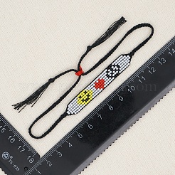 Bracciale da donna a fascia larga con semi di vetro con cuore e viso sorridente&nbsp;BJEW-P269-10