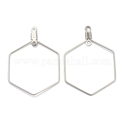 変色しない316ステンレススチールイヤリング金具  六角  ステンレス鋼色  35x25x1.2mm  穴：1.2mm&nbsp;STAS-O149-05P