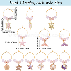 20 шт. 10 стиля подвески для бокалов из сплава и эмали с изображением океана&nbsp;AJEW-SC00056