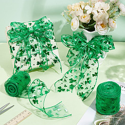 Лента из полиэстера с принтом в виде клевера на тему Дня святого Патрика&nbsp;OCOR-WH0100-72